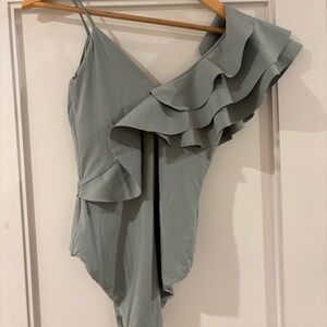 Maygel Coronel ruffle shoulder maillot swimsuit, OS